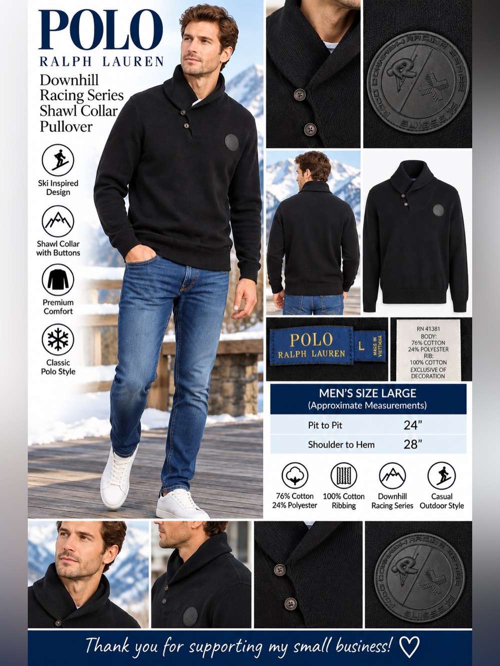 Polo Ralph Lauren Downhill Racing Series Shawl Collar Pullover Sweater Men’s L B
